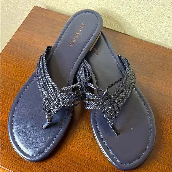Talbots Shoes Nwot Talbots Navy Braided Thong Sandals In Vegan